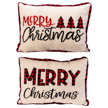 Set of 2 20-in L Fabric Embroidered -in Merry Christmas-in Pillow