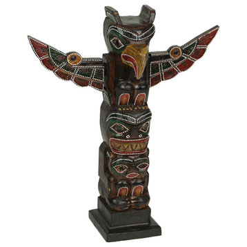 Wooden Dot Painted Eagle Totem with Spread Wings 8.5 In.
