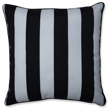 Outdoor/Indoor Cabana Stripe Black 25-inch Floor Pillow