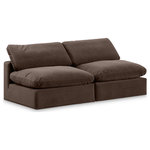 Meridian Furniture - Comfy Upholstered Modular Sofa, Brown, 2-Piece: 2 Armless Chair, Velvet - Give your space a whole new look with this brown Comfy velvet sofa. This handsome sofa fits nicely with other items in the Comfy collection and is a versatile seating option designed for adaptability, comfort and style. Wrapped in rich brown durable velvet upholstery, this sofa offers a plush embrace of overstuffed down feather cushions, carefully crafted to deliver the highest level of comfort. The perfect seat for creating an oasis for relaxation, this sofa has thick foam surrounding its frame for added support and coziness.