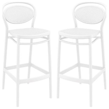Home Square Contemporary Resin Bar Stool in White Finish - Set of 2