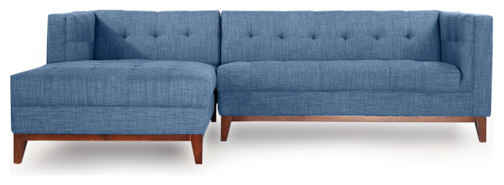Harrison Midcentury Twil Sofa Chaise Sectional, Blue Curacao, Left Facing