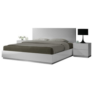 J M Knotch Dark Brown Veneer Stacked Block Queen Size Bedroom Set J M Naples Glossy White Lacquer Finish Queen Size Bedroom Set