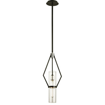 Raef 24" Pendant, Textured Black and Polished Nickel Finish, Clear Glass