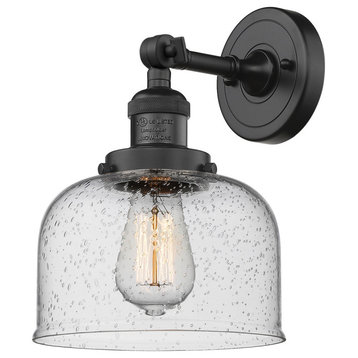 Large Bell 1-Light LED Sconce, Matte Black, Glass: Seedy