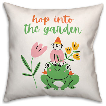 Gnome Frog Hop Garden 4 20x20 Spun Poly Pillow