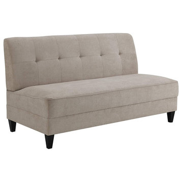 Midcentury Loveseat Settee, Armless Design With Ivory Chenille Fabric Upholster