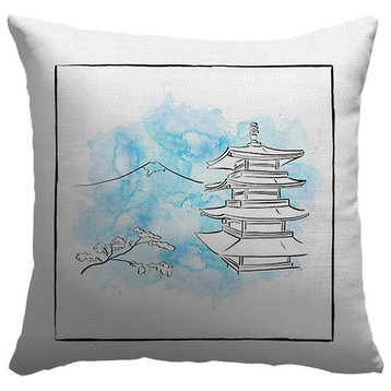 "Chureito Pagoda - Brushstroke Buildings" Outdoor Pillow 16"x16"