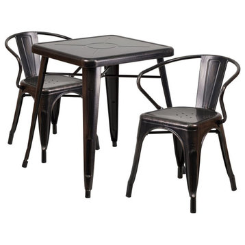 Flash Furniture 3 Piece Square Metal Bistro Dining Set in Black and Antique Gold