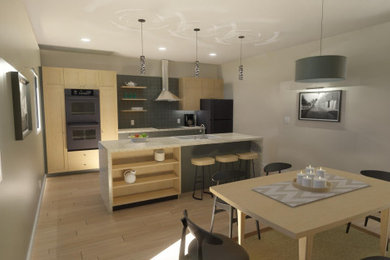 Inspiration for a mid-sized scandinavian light wood floor and white floor kitchen/dining room combo remodel in Boise with beige walls