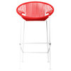 Puerto 26" Handmade Indoor/Outdoor Counter Height Stool With White Frame, Red Weave