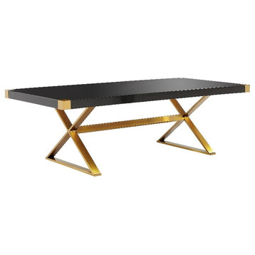 Maklaine 30"H Transitional Wood Dining Table in Black Lacquer/Gold