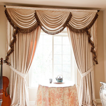 Pearl Dahlia"" Elegant Designer Valance Curtains with Swags and Tails by celuce.