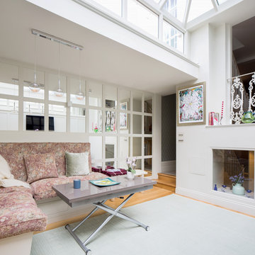 A Central London Mews House Referbbuilt in corner sofa xFireplace xglass atriu
