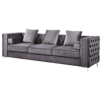 Bovasis Sofa With 5 Pillows, Gray Velvet