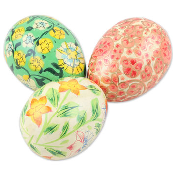 Novica Handmade Easter In Kashmir Papier Mache Eggs, 3-Piece Set