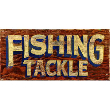 Vintage Beach Signs, Fishing Tackle, Wooden Lodge Signs, 11"x22"