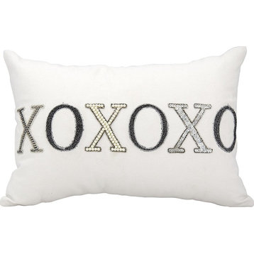 Mina Victory Luminecence "XOXOXO" White Throw Pillow