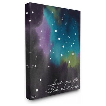 Find Your Star Blue Purple and Green Sky Watercolor Space Canvas, 24"x30"