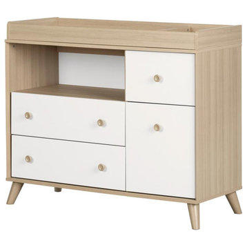 Yodi Changing Table with Drawers-Soft Elm and Pure White-South Shore