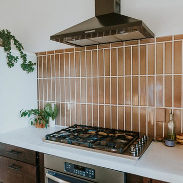 Stacked Handmade Tile Backsplash in Brown