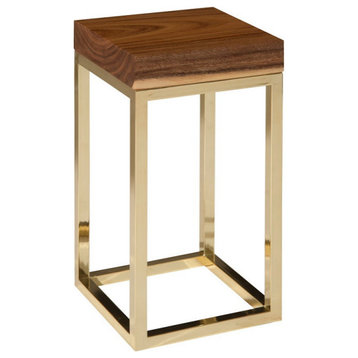 Chamcha Wood End Table, 12", Natural, Square, Plated Brass Base
