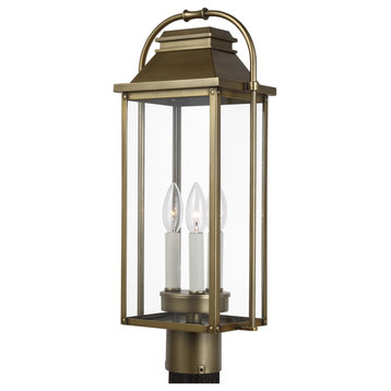 Feiss OL13207PDB Three Light Outdoor Post Lantern Wellsworth Painted Brass
