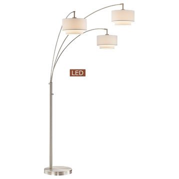 LumiereIII LED Arched Floor Lamp Double Layer Shade, Dimmer, Brushed Nickel, 80"