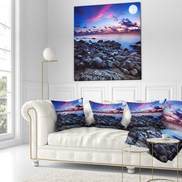 Full Moon Fantasy Seascape Landscape Printed Throw Pillow, 18"x18"