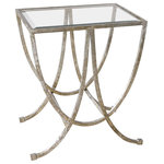 Uttermost - Uttermost Marta 24 x 27" Antiqued Silver Side Table - Gracefully Curved In Hand Forged Iron And Finished In Antiqued Silver Leaf. Top Is Clear Tempered Glass. Matching Coffee Table Is #24593.Uttermost's Tables Combine Premium Quality Materials With Unique High-style Design.With The Advanced Product Engineering And Packaging Reinforcement, Uttermost Maintains Some Of The Lowest Damage Rates In The Industry. Each Product Is Designed, Manufactured And Packaged With Shipping In Mind.