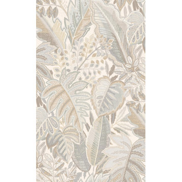 Furry Leaves Tropical Wallpaper, White, Double Roll