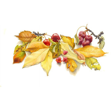 Tile Mural Kitchen Backsplash Leaves and Berries, Ceramic Matte