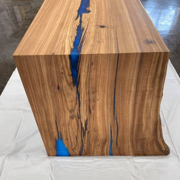 American red elm blue epoxy waterfall desk