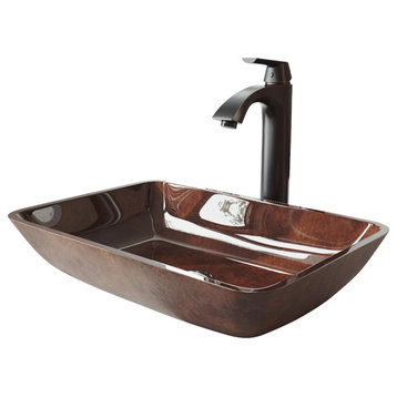 VIGO 18" Russet Glass Vessel Bathroom Sink Set With Linus Vessel Faucet
