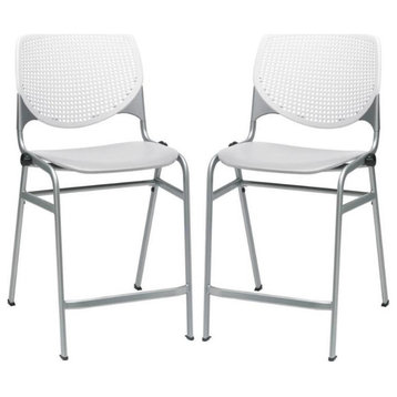 Home Square Plastic Counter Stool in White/Light Gray - Set of 2