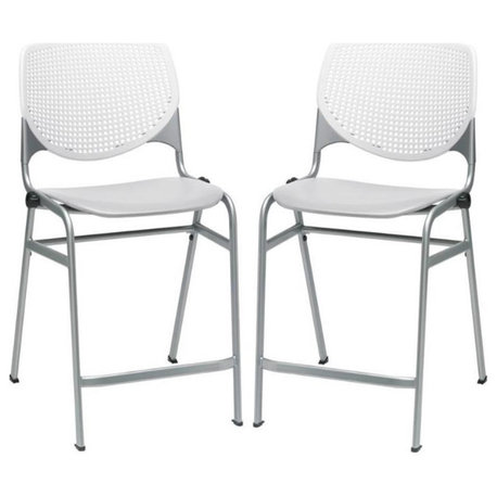 Home Square Plastic Counter Stool in White/Light Gray - Set of 2