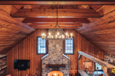 Example of a mountain style living room design