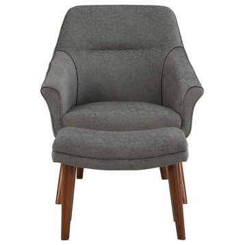 Waneta Chair and Ottoman, Charcoal Fabric With Medium Espresso Legs