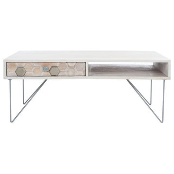 Lester Coffee Table, Whitewash/Silver
