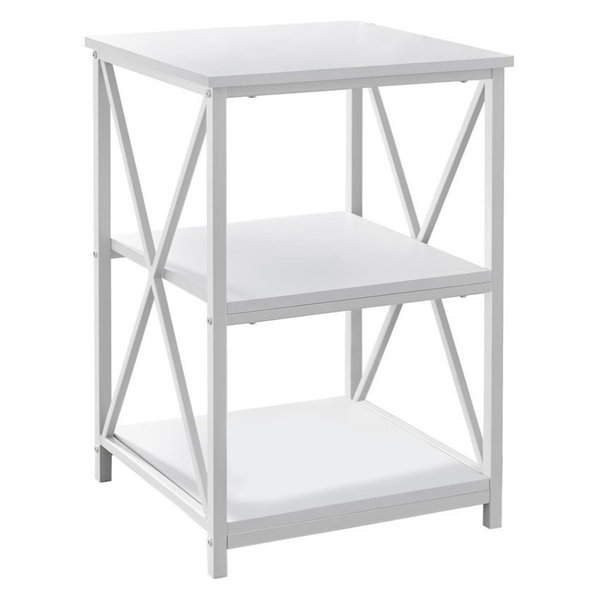 Monarch Specialties Rectangular End Accent Nightstand X-Cross Storage Shelves Side Table, 26″ H, White