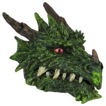 Hand Painted Green Dragon Head Treasure / Trinket Box 6.5 Inches Long