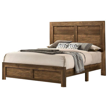 Benzara BM235535 Rustic Style Wooden Queen Bed With Grain Details, Brown