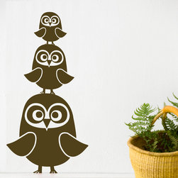 Kids Wall Stickers, Three Owls Wall Sticker, Brown - Picture Frames