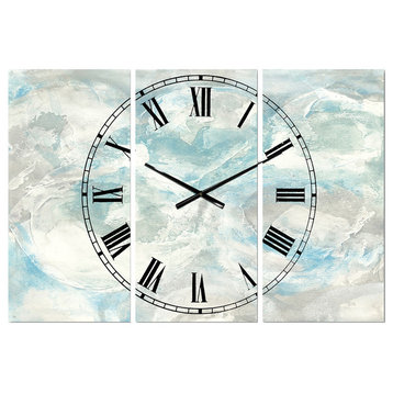 Pale Blue Shade Iii Nautical and Coastal 3 Panels Metal Clock