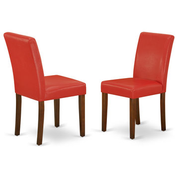 3-Piece Round 42" Kitchen Table, 2 Parson Chair-Mahogany Leg, Firebrick Red