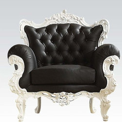 Acme 59138 Nels White Frame and Black PU Accent Chair - Armchairs And Accent Chairs
