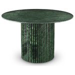 Meridian Furniture - Genoa Marble Dining Table, Green - Add a refined look to your room with this handcrafted green Genoa dining table, a stunning masterpiece that marries elegance and practicality. Crafted from genuine marble, each table is a unique work of art, featuring a green marble top with intricate white veining. The fluted marble base adds a touch of art deco design, making it a statement piece in any room and adding to its heirloom-quality design.