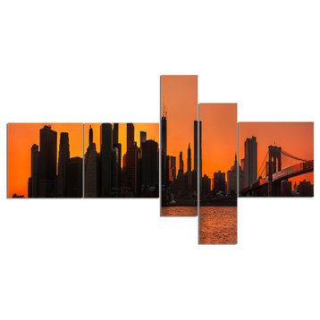 Silhouettes of Manhattan Panorama, Extra Large Canvas Print, 60"x32", 5 panels