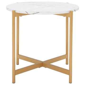 Safavieh Calina Accent Table, White Marble/Gold