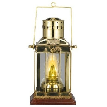 16" Brass Cargo Electric Touch Lantern With Base